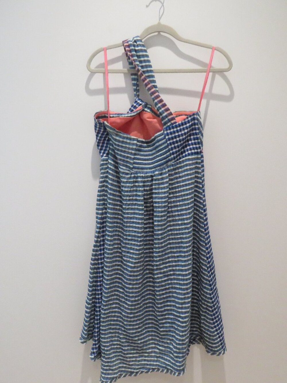 ANTHROPOLOGIE MAEVE Waverly Gingham One Shoulder Dress 4 Petite Coquette Twee - Picture 11 of 14